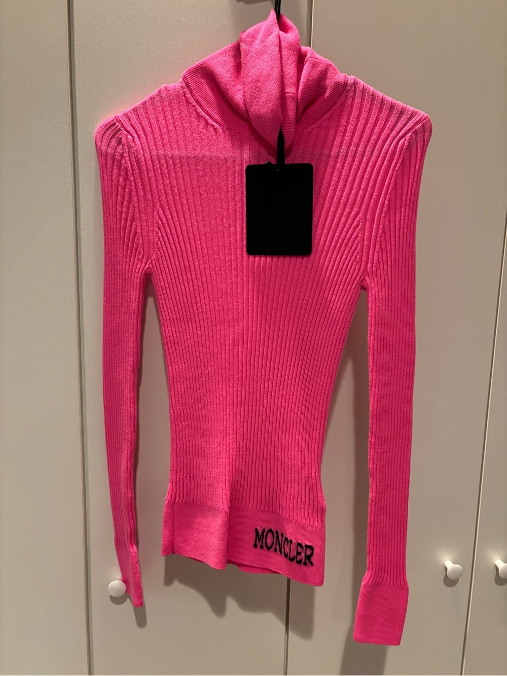 Moncler Hot Pink Ribbed Cowl Neck Sweater